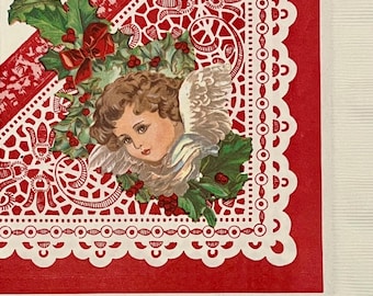 3 serwetki do decoupage'u, Vintage Cherub Angel Christmas Lace, 13" x 13" rozłożone