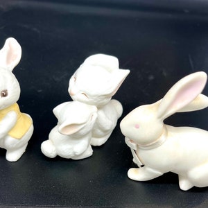 3 Hallmark White Porcelain Ceramic Small Rabbits Bunnies, 1980s