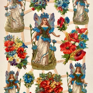 SCRAP RELIEFS Silver GLITTER Blue Floral Angel Fairy (1 hoja) #7402 Troqueles en relieve - Hecho en Alemania