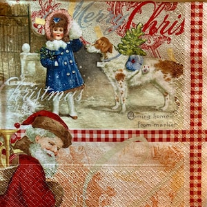 3 Serviettes de Noël découpage vintage Santa Childhood Dream, 13 » x 13 » déplié