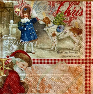 20 Tovaglioli Natalizi Con Piccolo Cane Babbo Natale – 33x33 Cm, 3 Strati, Carta Qualità Airlaid, Per Decorazione Tavola E Fai Da Te