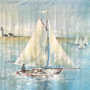 3 Decoupage Getränkeservietten - Seaside Segelboote Hafen Aquarell, 25,5 x 25,5 cm ungefaltet