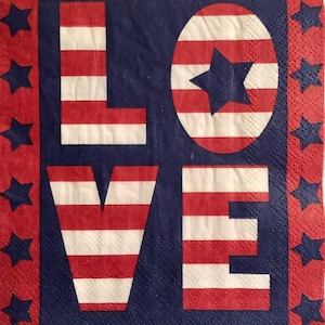 3 Decoupage Getränke Servietten, vierten Juli Liebe USA Amerika 10 "x 10" entfaltet