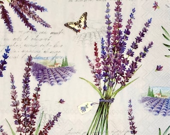 3 Decoupage Servetten, Viola Lavendel Vlinder, 13" x 13" uitgevouwen