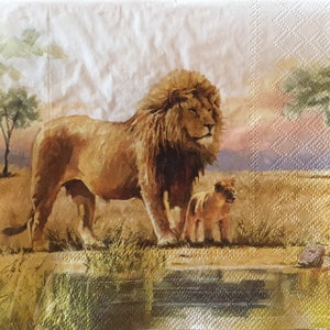 3 decoupage servetten, leeuwenwelp Afrikaanse dieren 13 "x 13" uitgevouwen