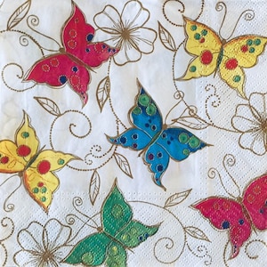3 Decoupage Servietten - bunte Schmetterlinge wirbelt Gold, 13 &quot;x 13&quot; entfaltet