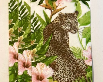 3 serviettes d’hôtesse de découpage, Big Cat Leopard Jungle Garden 13 » x 16 » dépliées