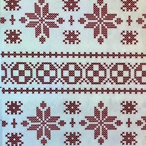 3 servilletas para decoupage para anfitrionas: diseño de punto de cruz en rojo y blanco invernal, 13" x 16" sin doblar