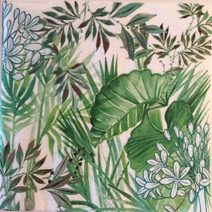 3 Decoupage Napkins, Tropical Green Plants Leaves, 13&quot; x 13&quot;