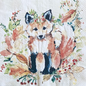 3 serviettes de table pour serviettage, Renard d'automne doux, 10 x 10 po. déplié