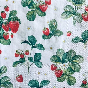 3 Serviettes de boisson de découpage, fraises, 10 " x 10 " dépliées