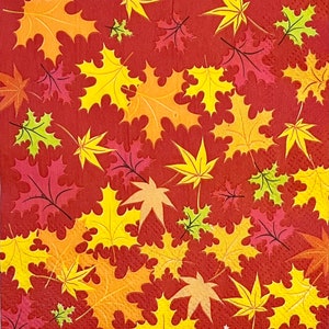 3 tovaglioli per bevande decoupage, bellissime foglie d'acero autunnali gialle rosse, 25,4 x 25,4 cm aperto