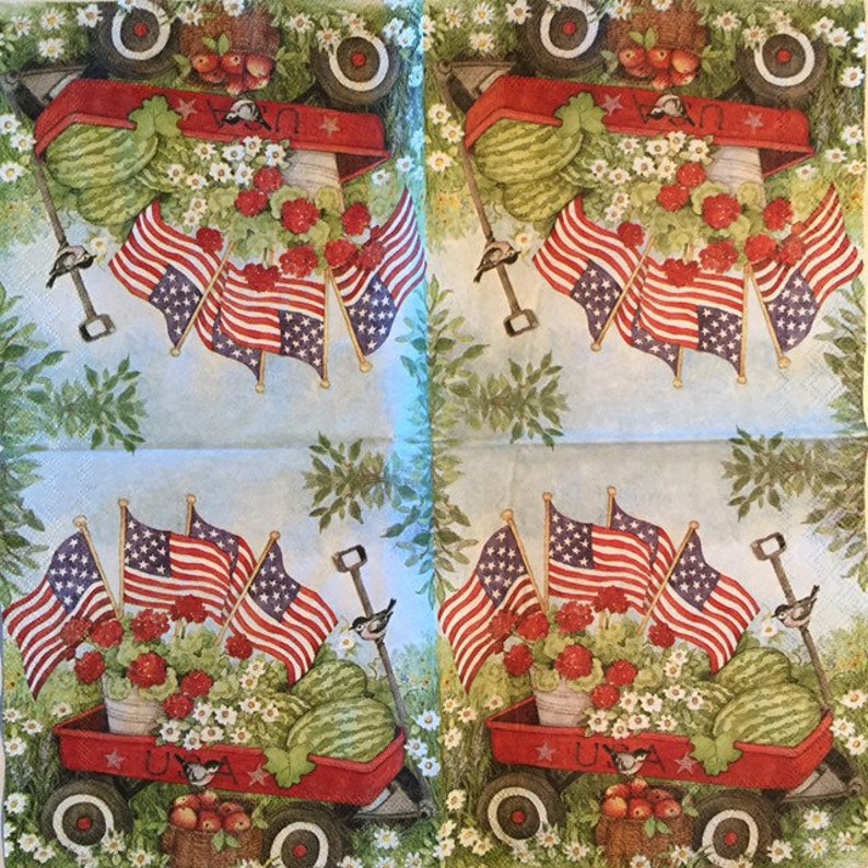 3 Decoupage Napkins Fourth of July American Flags Patriotic Etsy