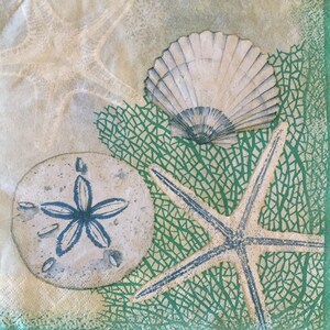 3 Decoupage Napkins, Seashells Tidepool Ocean, 13" x 13" unfolded