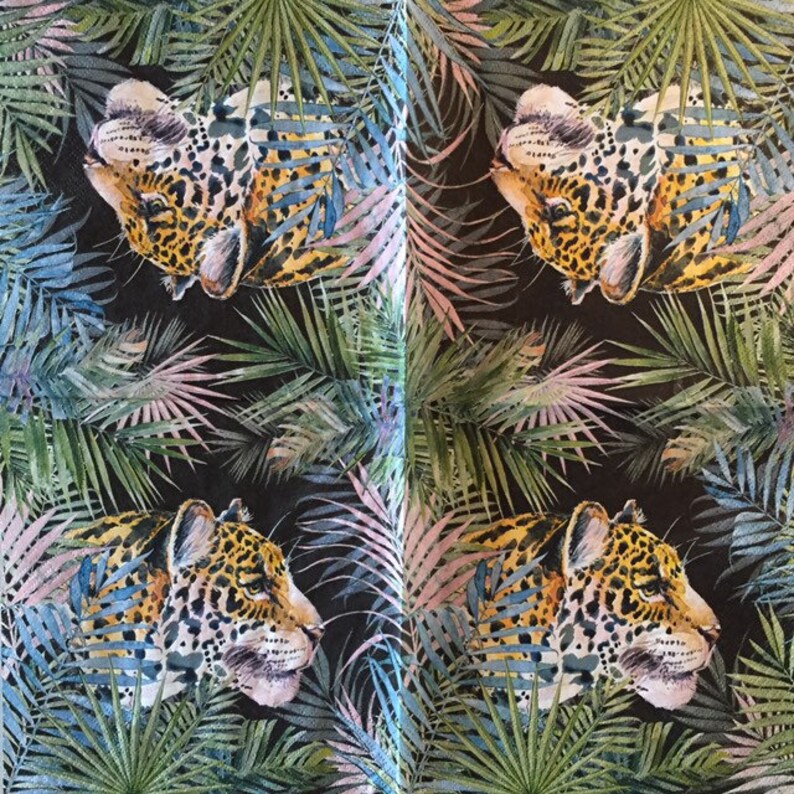 3 Decoupage Napkins Big Cat Leopard Black 13 X 13 Etsy