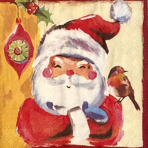 3 Servietten in Serviettentechnik für Weihnachtssocks - Weihnachtsstrumpf Nikolaus Rentier Nussknacker, 25,5 x 25 cm ungefaltet