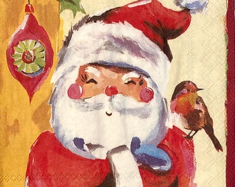 Vintage Swedish Santa Print God Jul Merry Christmas Tapestry