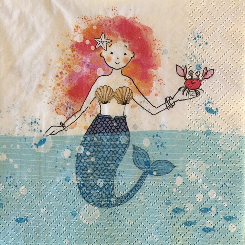 3 Decoupage Napkins Mermaid Friends 13 x 13 Etsy