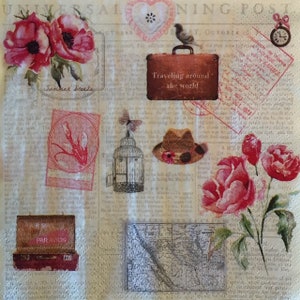 3 Decoupage Servietten - Sommer Reise Marieke Collage 13 "x 13" entfaltet