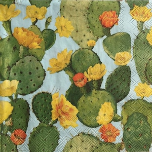 3 Decoupage Napkins, Nopal Cactus Flowers 13" x 13" unfolded