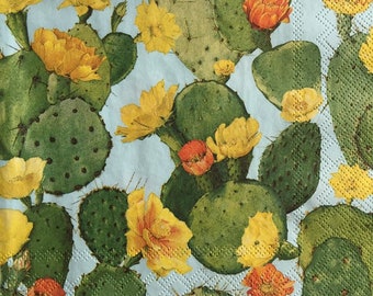 3 Decoupage Napkins, Nopal Cactus Flowers 13" x 13" unfolded