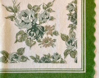 3 Decoupage Japanese Rice Paper Napkins, Dark Green  Gilded Peonies, 14" x 14" unfolded