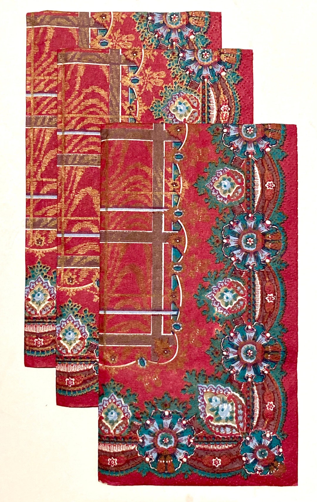 3 Decoupage Vintage Hostess Napkins Caspari Red Floral Etsy Singapore