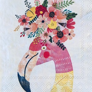 3 Decoupage Beverage Napkins, Floral Flamingo, 10&quot; x 10&quot; unfolded