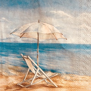 3 Decoupage-Getränkeservietten, Summer Beach Umbrella Boat 10" x 10" aufgeklappt