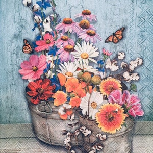 3 Decoupage Beverage Napkins,  Wildflowers at Home, 10&quot; x 10&quot; unfolded