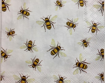3 Decoupage Beverage Napkins, Busy Bees Save the Bees, 10" x 10" unfolded