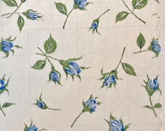 3 Decoupage Rice Paper Napkin, Japanese Blue Rose Buds, 14" x 14" unfolded