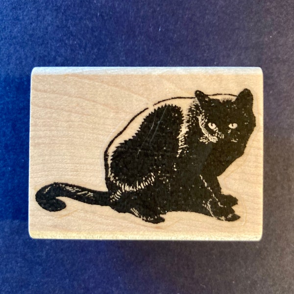 New Halloween Black Cat Viva Las Vegas Mounted Wooden Rubber Stamp, 1.5" x 2"