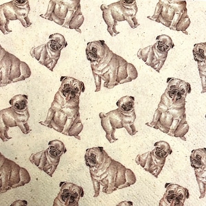 3 Servietten für Decoupage Getränke, Mops Welpen Kleine Freunde, ungefaltet 25cm x 25cm