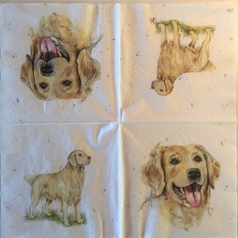 3 Decoupage Napkins Farm Friends Golden Retriever Dog Etsy