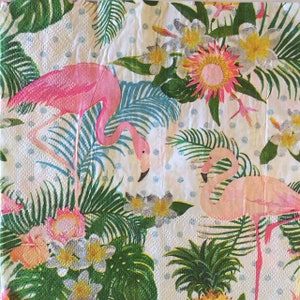 3 Decoupage Napkins, Pink Flamingos White, 13&quot;x13&quot; Unfolded