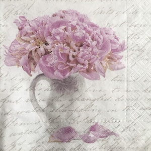 3 Servilletas Decoupage, Sagen Vintage Vase Pink Peonies Carta Inglesa 13" x 13" Sin Abrir