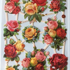 RELIEVES DE CHATARRA Diez flores de rosas en plena floración (1 hoja) #7393 - Troqueles en relieve - Ernst Freihoff GmbH Hecho en Alemania