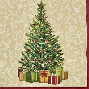 3 serviettes pour découpage, sapin de Noël décoré, 13 x 13 po. déplié
