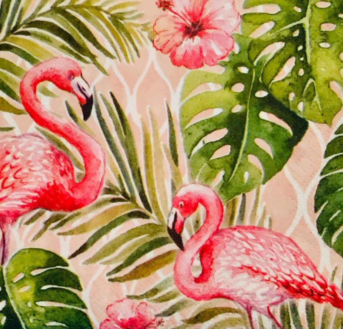 3 Decoupage Beverage Napkins Pink Flamingos Monstera Leaves Etsy