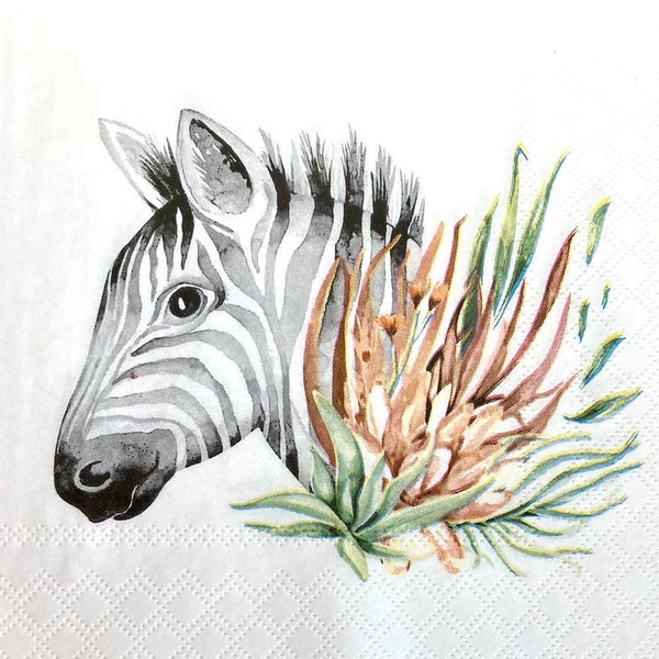 3 serviettes de découpage, Fasana Aquarelle Tropical Zebra 13 » x 13 » déplié