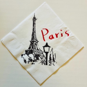 3 serviettes de table à servir - Tour Eiffel Paris rouge noir, 10 x 10 po. non pliée