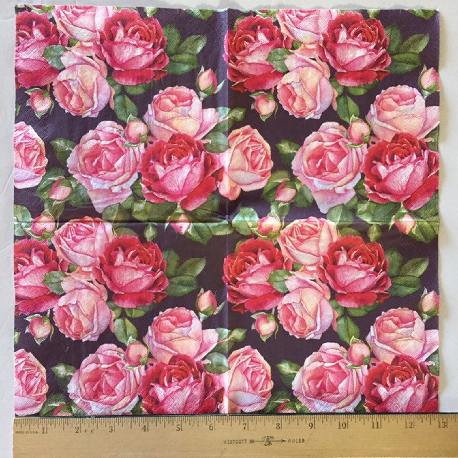 3 Decoupage Napkins Roses Black 13 x 13 Unfolded Etsy