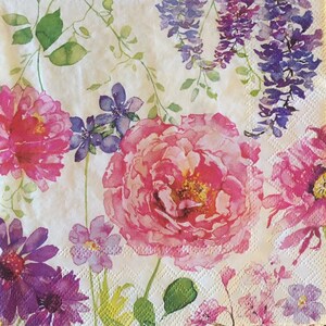 3 Servietten, Servietten rosa Frühlingsblumen, 33 x 33 cm