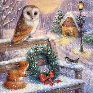 3 serviettes de découpage, Animal Friends Snowy Christmas, 13" x 13" dépliées