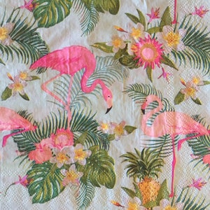3 Decoupage Napkins, Pink Flamingos Blue, 13&quot;x13&quot; Unfolded