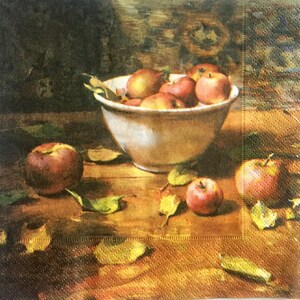 3 serviettes de découpage, pommes d’automne en bol, 13 » x 13 » déplié