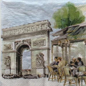 3 serviettes à découpage, quatre magnifiques monuments emblématiques de Paris, France, 33 x 33 cm non pliés