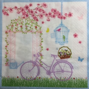 3 Decoupage Mittagessen Servietten, Frühling Garten Blumen mit Fahrrad, 13 &quot;x 13&quot;