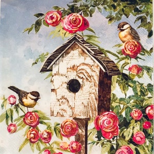 3 serwetki do decoupage'u, śliczny wiosenny domek dla ptaków, 13" x 13" po rozłożeniu